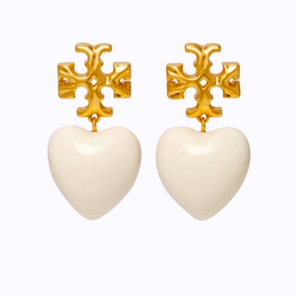 Tory Burch Jewelry - Tory Burch golden Roxanne and white heart light stone gorgeous drop earrings